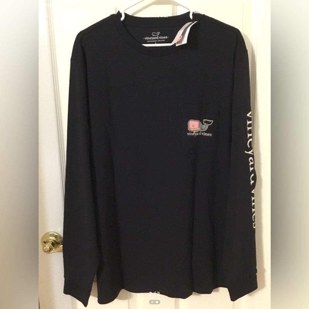 Vineyard Vines 2026 New Years Eve Whale Jet Black long Sleeve Tee Large - Picture 2 of 2